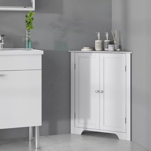 Narrow white corner bathroom - white,