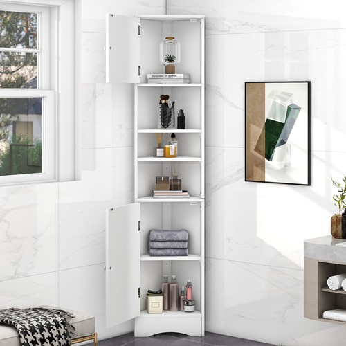 Tall white corner bathroom - white,